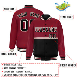 Custom Crimson Black Varsity Full-Snap Color Block Letterman Jacket