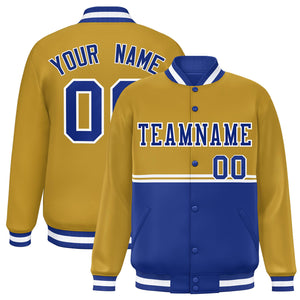 Custom Old Gold Royal Varsity Full-Snap Color Block Letterman Jacket