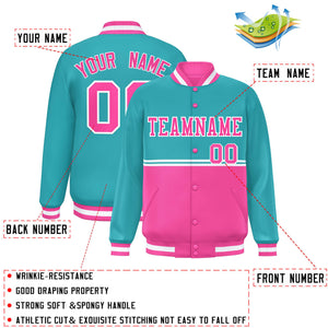 Custom Aqua Pink Varsity Full-Snap Color Block Letterman Jacket