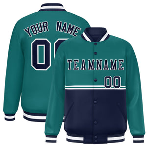 Custom Aqua Navy Varsity Full-Snap Color Block Letterman Jacket