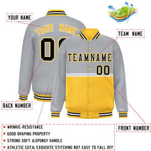 Custom Gray Gold Varsity Full-Snap Color Block Letterman Jacket