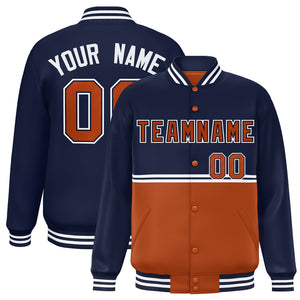 Custom Navy Texas Orange Varsity Full-Snap Color Block Letterman Jacket