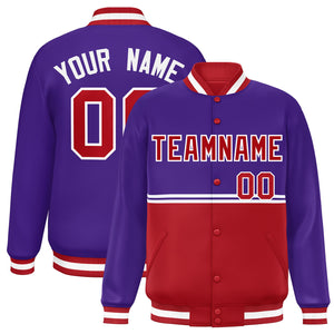 Custom Purple Red Varsity Full-Snap Color Block Letterman Jacket