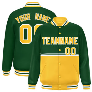 Custom Green Gold Varsity Full-Snap Color Block Letterman Jacket