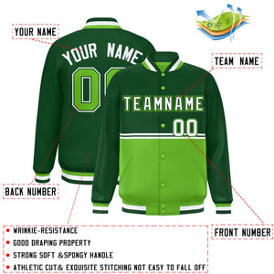 Custom Green Green Varsity Full-Snap Color Block Letterman Jacket