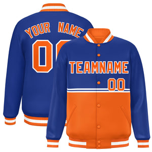 Custom Royal Orange Varsity Full-Snap Color Block Letterman Jacket