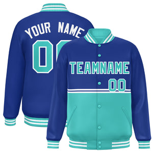 Custom Royal Bright Green Varsity Full-Snap Color Block Letterman Jacket