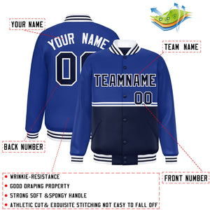 Custom Royal Navy Varsity Full-Snap Color Block Letterman Jacket