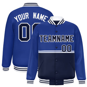 Custom Royal Navy Varsity Full-Snap Color Block Letterman Jacket