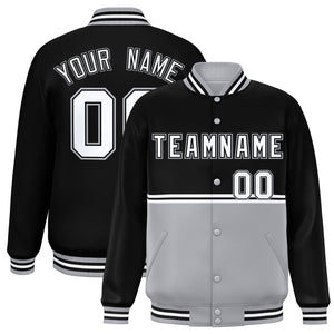 Custom Black Gray Varsity Full-Snap Color Block Letterman Jacket