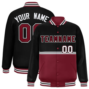 Custom Black Crimson Varsity Full-Snap Color Block Letterman Jacket