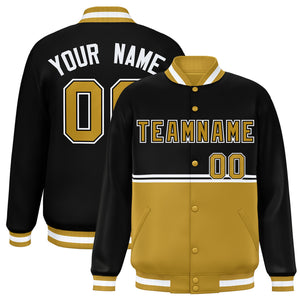 Custom Black Old Gold Varsity Full-Snap Color Block Letterman Jacket