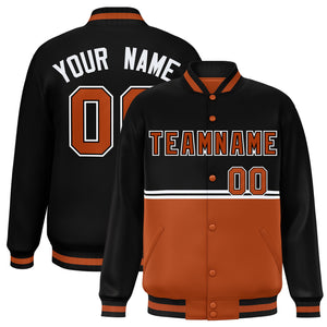 Custom Black Texas Orange Varsity Full-Snap Color Block Letterman Jacket