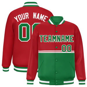 Custom Red Kelly Green Varsity Full-Snap Color Block Letterman Jacket