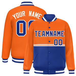 Custom Orange Royal Varsity Full-Snap Color Block Letterman Jacket