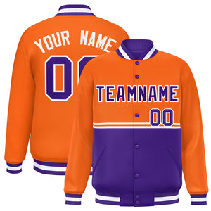 Custom Orange Purple Varsity Full-Snap Color Block Letterman Jacket