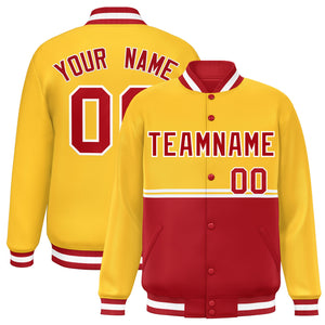 Custom Gold Red Varsity Full-Snap Color Block Letterman Jacket