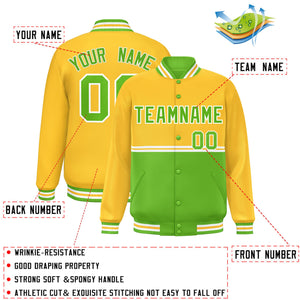 Custom Gold Green Varsity Full-Snap Color Block Letterman Jacket