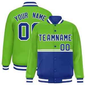 Custom Green Royal Varsity Full-Snap Color Block Letterman Jacket