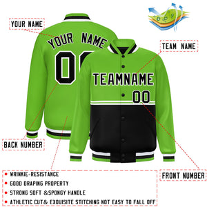 Custom Green Black Varsity Full-Snap Color Block Letterman Jacket