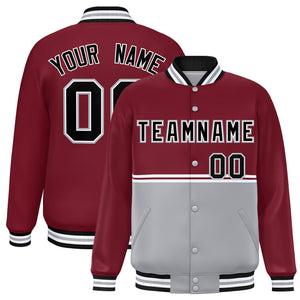 Custom Crimson Gray Varsity Full-Snap Color Block Letterman Jacket