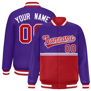 Custom Purple Red Varsity Full-Snap Color Block Letterman Jacket