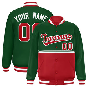 Custom Green Red Varsity Full-Snap Color Block Letterman Jacket