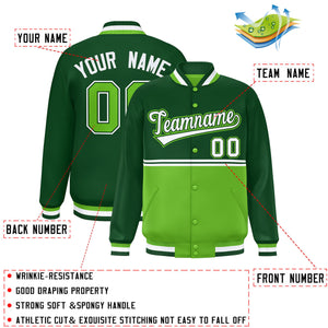 Custom Green Green Varsity Full-Snap Color Block Letterman Jacket