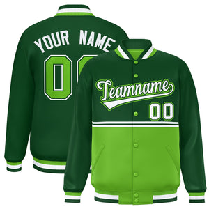 Custom Green Green Varsity Full-Snap Color Block Letterman Jacket