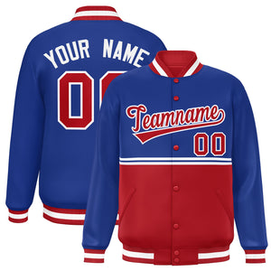 Custom Royal Red Varsity Full-Snap Color Block Letterman Jacket