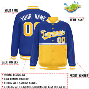 Custom Royal Gold Varsity Full-Snap Color Block Letterman Jacket