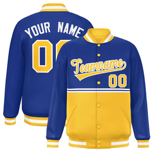 Custom Royal Gold Varsity Full-Snap Color Block Letterman Jacket