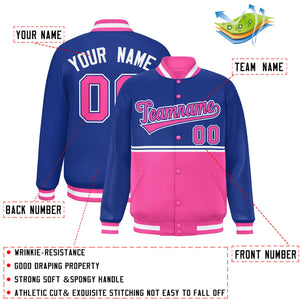 Custom Royal Pink Varsity Full-Snap Color Block Letterman Jacket