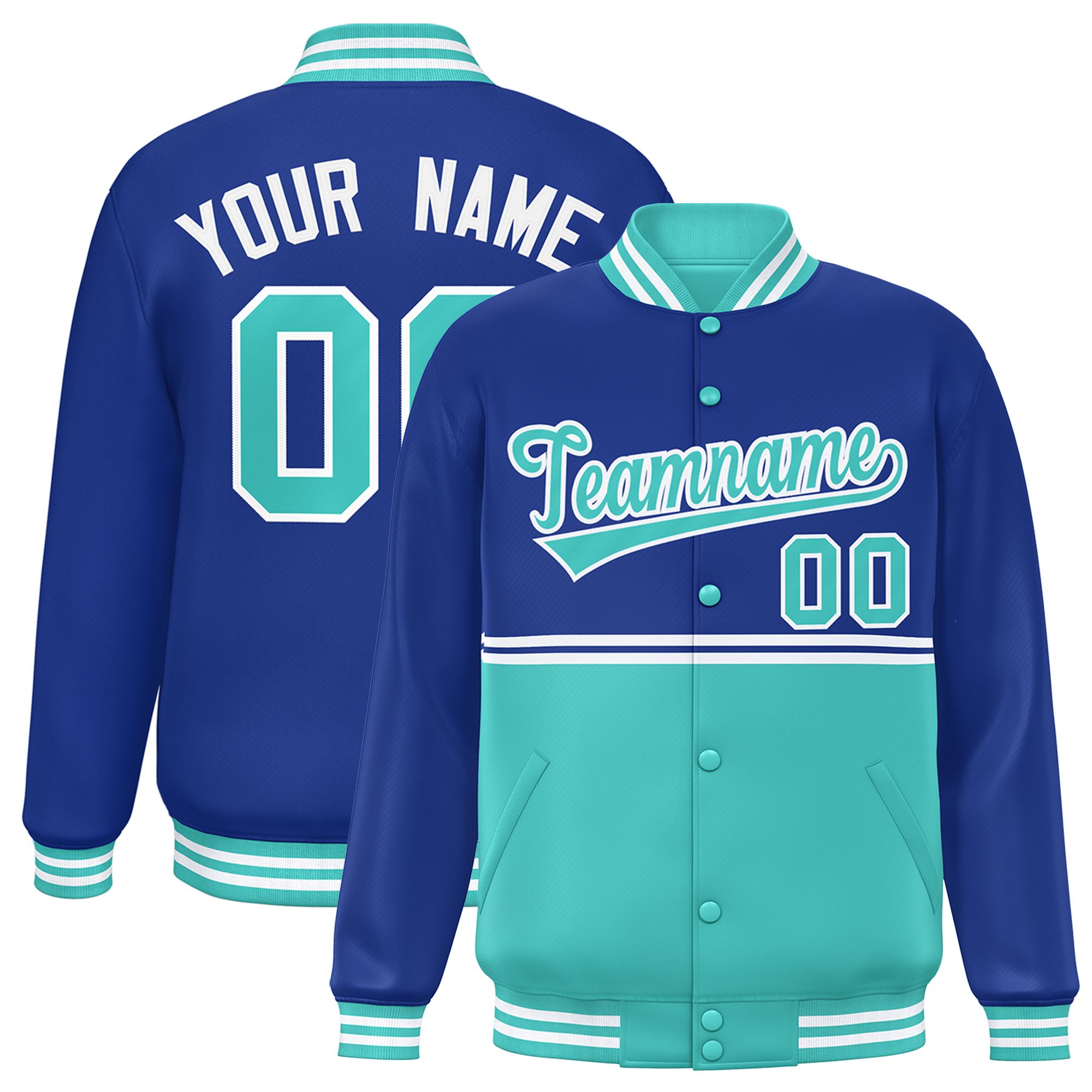 Custom Royal Bright Green Varsity Full-Snap Color Block Letterman Jacket