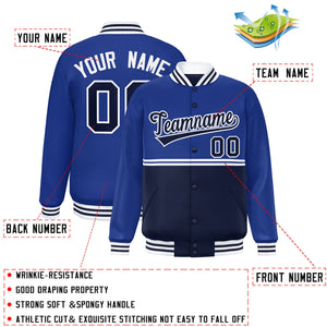 Custom Royal Navy Varsity Full-Snap Color Block Letterman Jacket