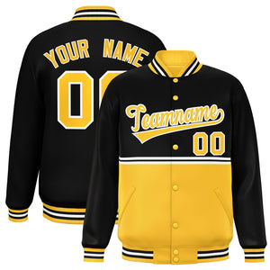 Custom Black Gold Varsity Full-Snap Color Block Letterman Jacket