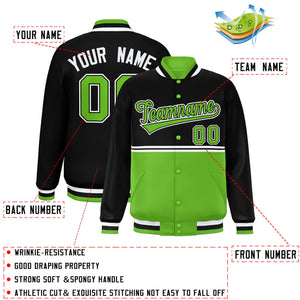 Custom Black Green Varsity Full-Snap Color Block Letterman Jacket