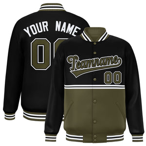 Custom Black Olive Varsity Full-Snap Color Block Letterman Jacket