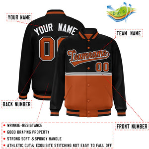 Custom Black Texas Orange Varsity Full-Snap Color Block Letterman Jacket