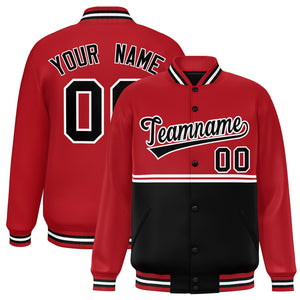 Custom Red Black Varsity Full-Snap Color Block Letterman Jacket