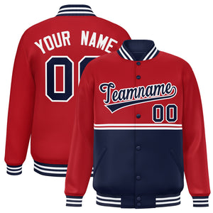 Custom Red Navy Varsity Full-Snap Color Block Letterman Jacket