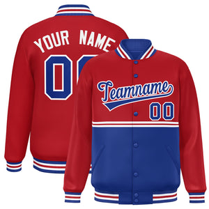 Custom Red Royal Varsity Full-Snap Color Block Letterman Jacket