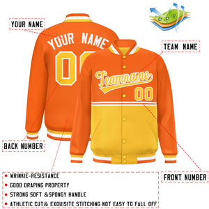 Custom Orange Gold Varsity Full-Snap Color Block Letterman Jacket