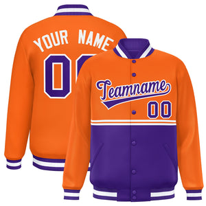 Custom Orange Purple Varsity Full-Snap Color Block Letterman Jacket