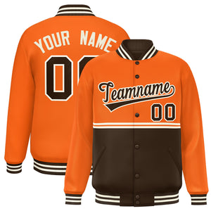 Custom Orange Brown Varsity Full-Snap Color Block Letterman Jacket