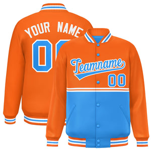 Custom Orange Powder Blue Varsity Full-Snap Color Block Letterman Jacket