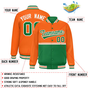 Custom Orange Kelly Green Varsity Full-Snap Color Block Letterman Jacket