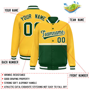 Custom Gold Green Varsity Full-Snap Color Block Letterman Jacket