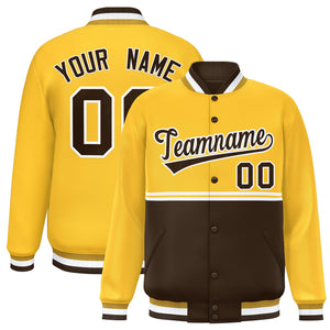 Custom Gold Brown Varsity Full-Snap Color Block Letterman Jacket