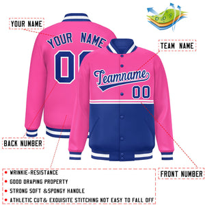 Custom Pink Royal Varsity Full-Snap Color Block Letterman Jacket